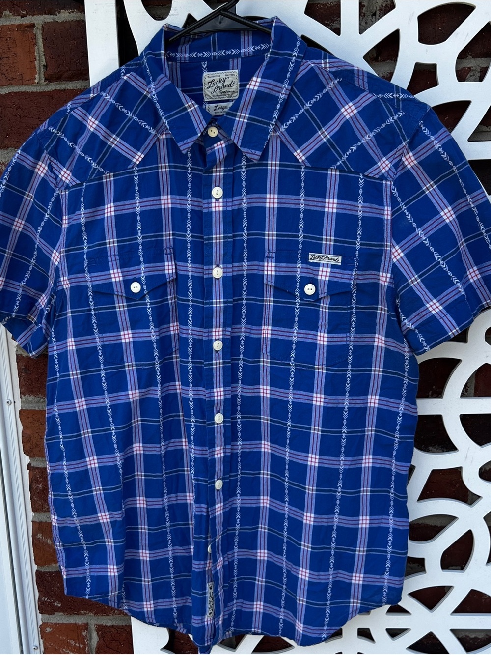 Lucky Brand Blue Plaid Western Shirt Men’s Large